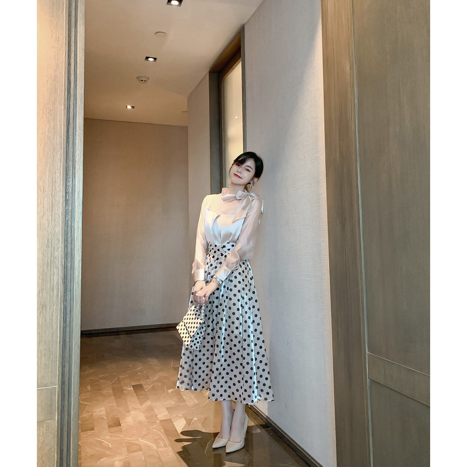 Bộ váy đầm nữ trắng chấm bi công sở Momisa đẹp, sexy mặc mỗi ngày | BigBuy360 - bigbuy360.vn