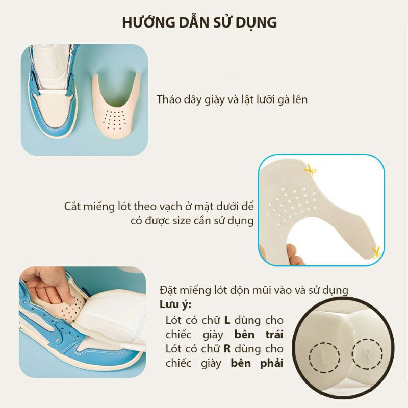 (Một cặp) Miếng độn mũi giày chống nứt da chống gãy xẹp và giữ dáng giúp căng phồng nhựa mềm siêu bền