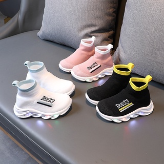 Giày thể thao đế mềm siêu nhẹ thoáng khí có đèn led thời trang unisex cho trẻ em