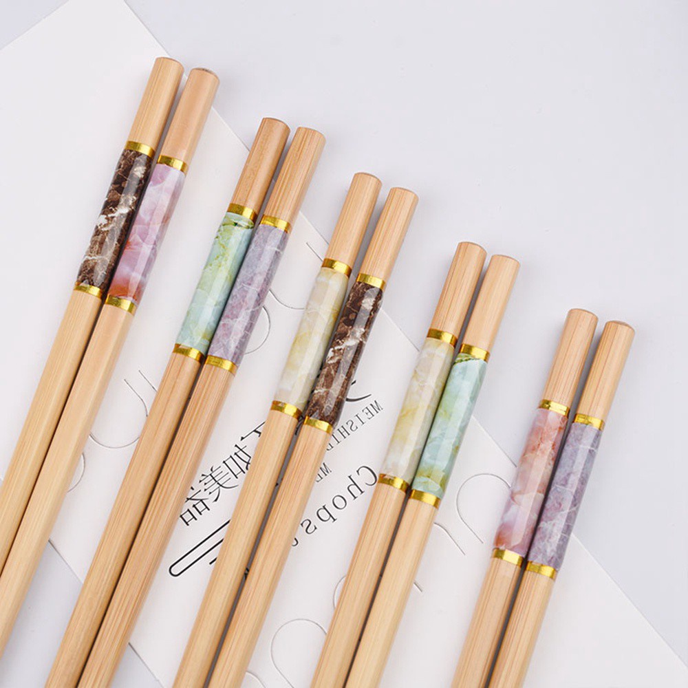 5 Đôi đũa tre họa tiết vân đá cẩm thạch nhiều màu phong cách Trung Hoa chống trượt tiện dụng cho nhà bếp