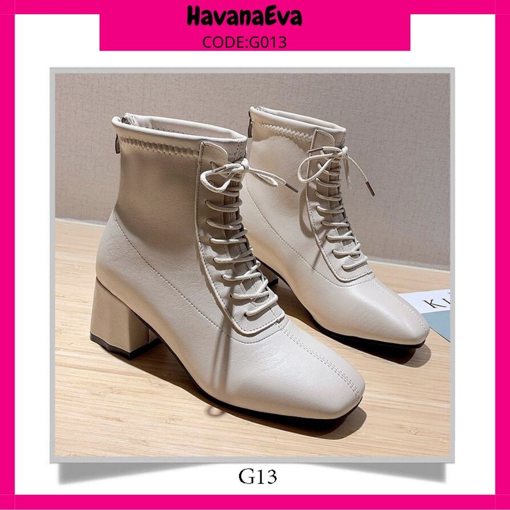 Bốt (boot) da mũi vuông cao gót, cổ ngắn mẫu mới nhất G13 | BigBuy360 - bigbuy360.vn