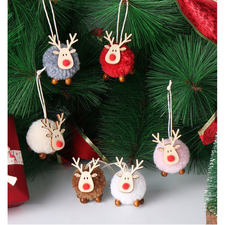 Phụ kiện treo trang trí cây thông Noel hình chú tuần lộc bằng vải nỉ xinh xắn kích thước 4cmx6cm