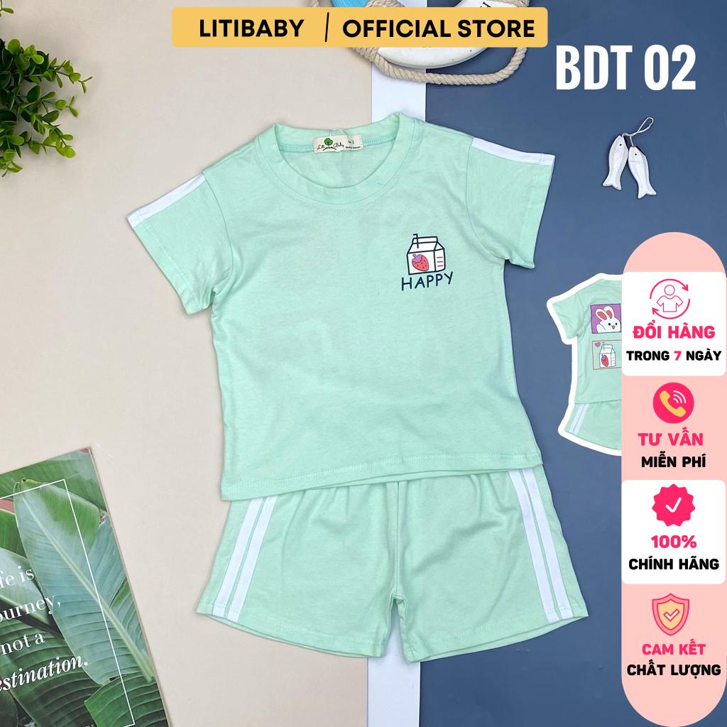 Bộ quần áo bé gái LITIBABY hình dâu tây, in chữ Happy, size 2/10T, chất cotton mềm mát