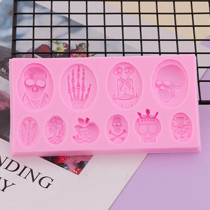 Khuôn Silicone Tạo Hình Làm Bánh/Xà Phòng Hình Đầu Lâu Phù Thủy Dơi 3D DIY