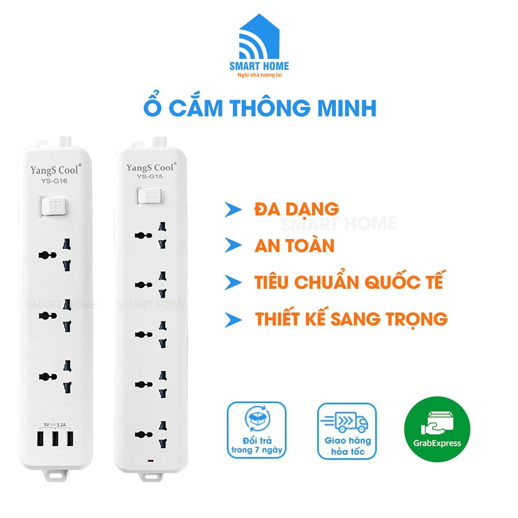 Ổ Cắm Điện Đa Năng Chịu Tải 2500W , An Toàn Chống Cháy Chống Giật, Dây Dài 2m , 3m và 5m