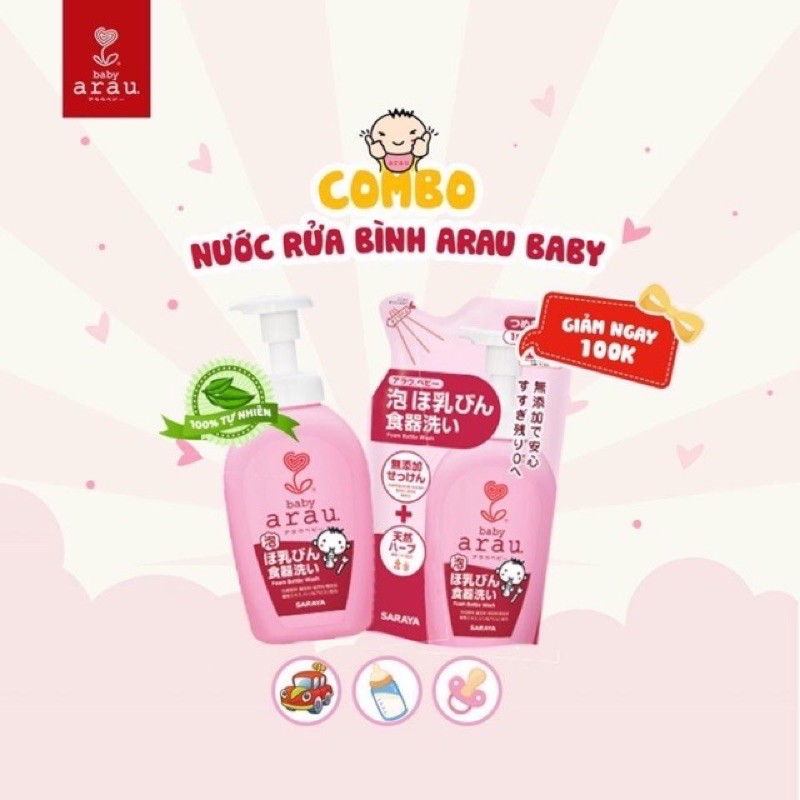 Combo Nước rửa bình Arau Nhật Bản mua 1 tặng 1 [ chính hãng ]