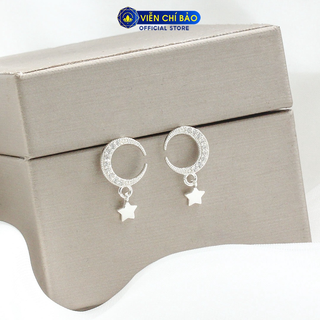 Bông tai bạc nữ trăng sao đính đá chất liệu bạc 925 thời trang phụ kiện trang sức nữ Viễn Chí Bảo B400004