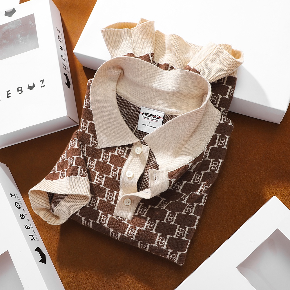 Áo thun nam cổ bẻ, polo HEBOZ chất vải dệt kim monogram cao cấp 2M - 00001238