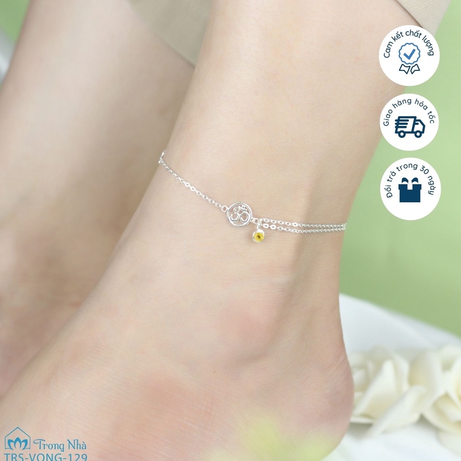 Lắc chân bạc S925 mix charm chữ OM charm Cỏ 4 lá - Trang sức Bình An - Trong Nhà