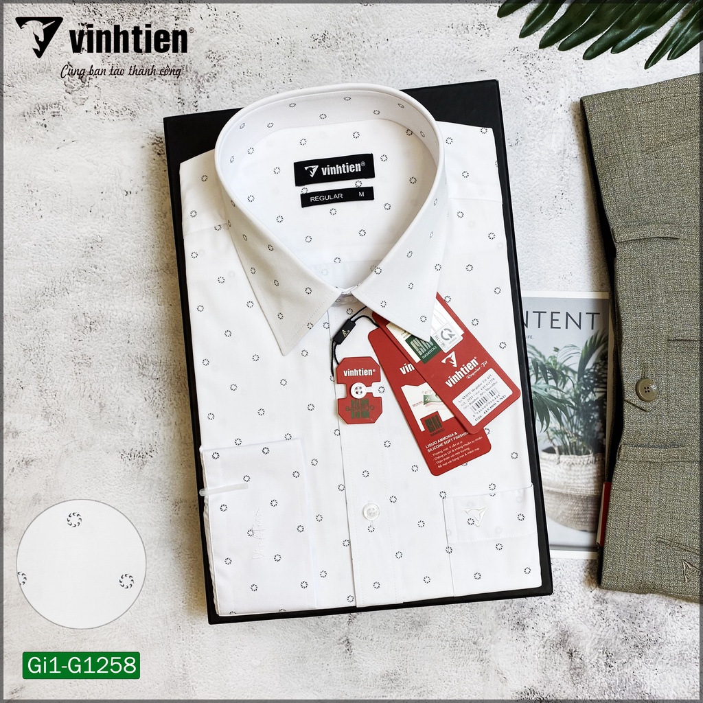 Áo Sơ Mi Nam Dài Tay Họa Tiết Bamboo Vĩnh Tiến Form Regular Vạt Ngang 415