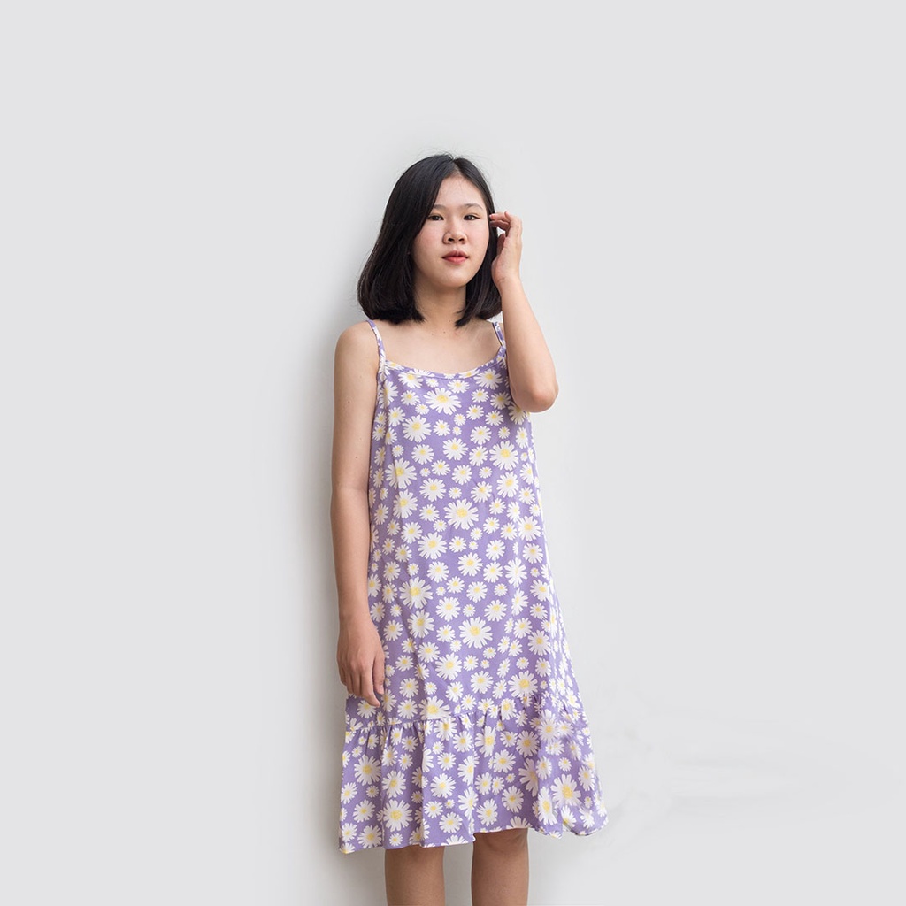 Váy ngủ 2 dây dễ thương họa tiết cúc họa mi chất vải silk lụa size tử 40-65kg - Đầm ngủ 2 dây VN2DHM