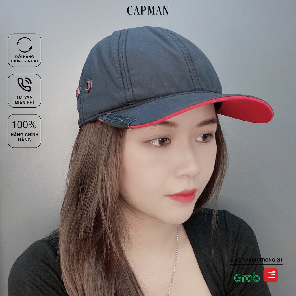 Mũ lưỡi trai chính hãng CAPMAN phom dáng thể thao vải dù màu đen CM135