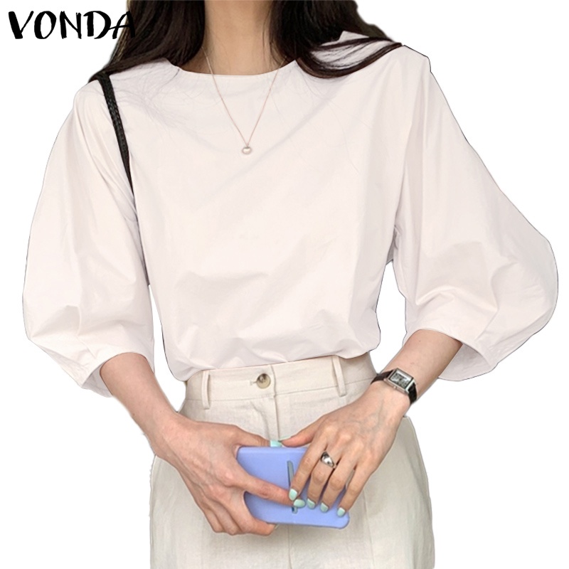 Áo VONDA cổ thuyền tay 3/4 màu trơn phong cách hàn quốc thời trang cho nữ