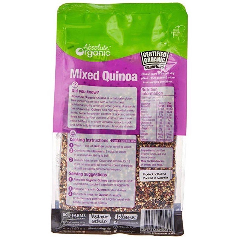 [CHÍNH HÃNG] Hạt Diêm Mạch Quinoa mix 3 màu Absolute Organic túi 400g