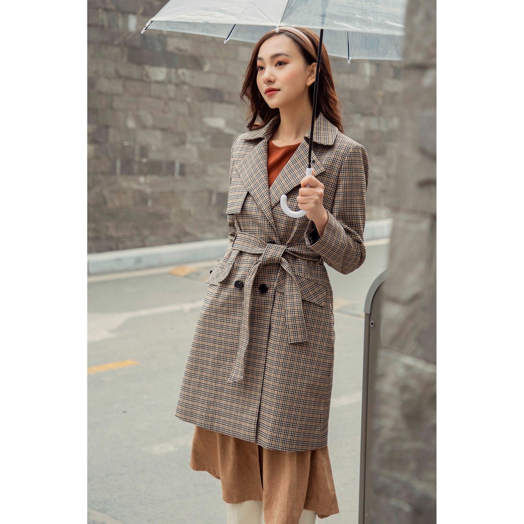 [Mã FAMALLT5 giảm 15% đơn 150k] Áo khoác Trench coat karo vintage 0KH4008 ADORE DRESS | BigBuy360 - bigbuy360.vn