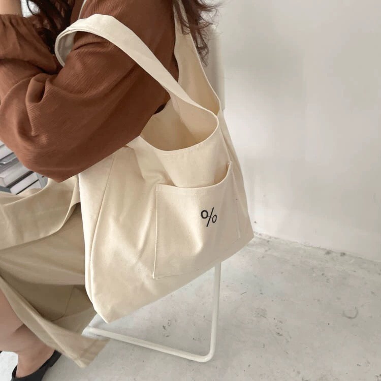 Túi tote túi vải canvas đi học đi làm phong cách Hàn Quốc có ngăn phụ ZIMI