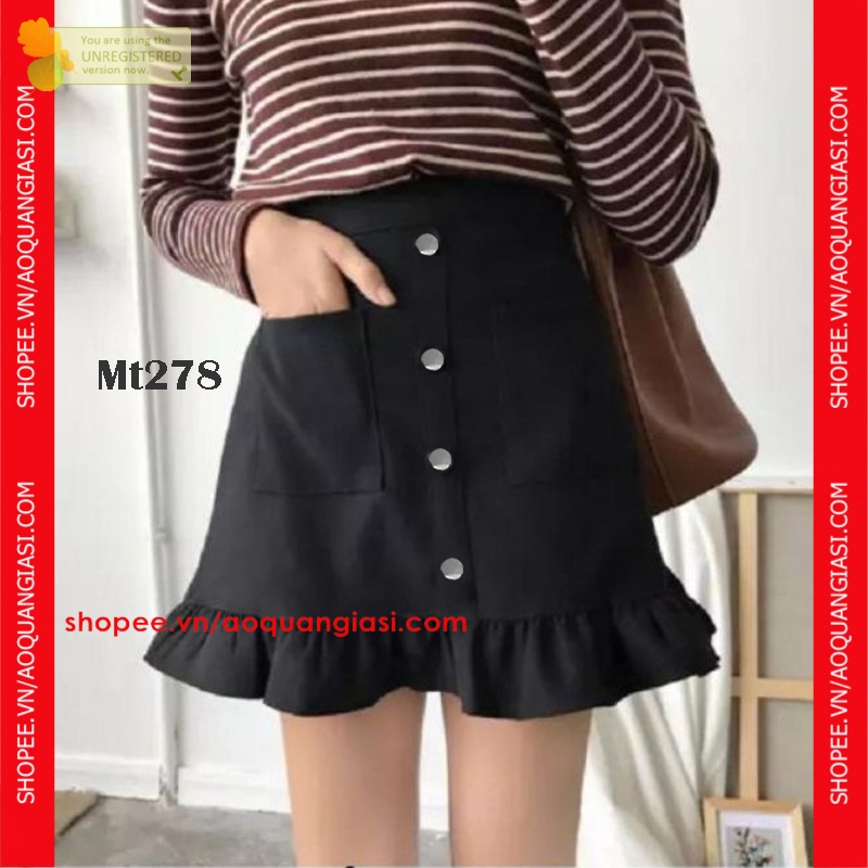 Chân váy nữ kaki đuôi cá 4 nút màu Đen, trắng Size S,M,L rẻ đẹp hàn quốc chuẩn store freeship 50k ALOHA