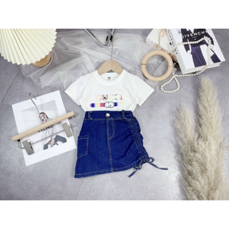 Set Chân Váy Jean Gucci Cho Bé Gái Size 16-35kg