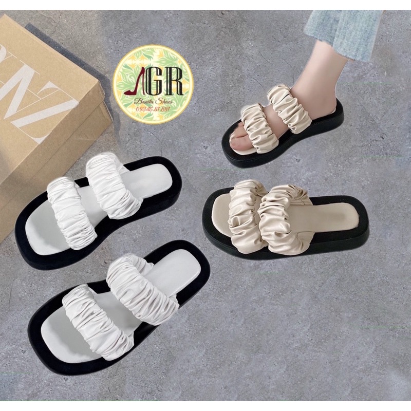 CÓ SẴN Dép xuồng 2 QUAI NHÚN mềm siêu xinh cao 3 cm