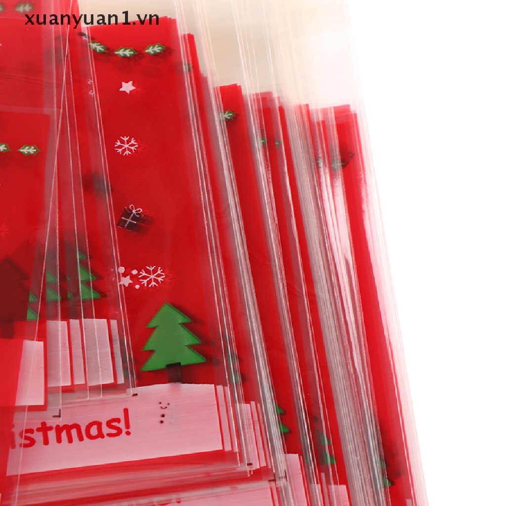 Set 100 Túi Nhựa Đựng Bánh Kẹo Giáng Sinh Tự Dính Kích Thước 10X10Cm