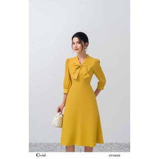 Đầm dáng xòe tay dài tột nơ tiểu thư - Chất liệu Twill Silk cao cấp Orchid GT11A123