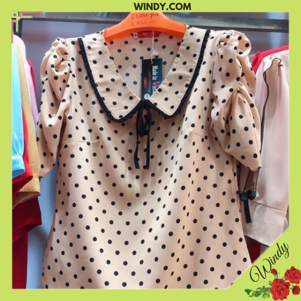 [ ẢNH THẬT] Áo sơ mi nữ chấm bi/ áo công sở nữ màu kem chất vải đẹp/ tay bồng chấm bi