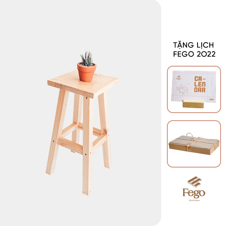 Ghế đôn FEGO cao 60cm/ Ghế trang trí decor gỗ thông/ Bàn ngồi ban công
