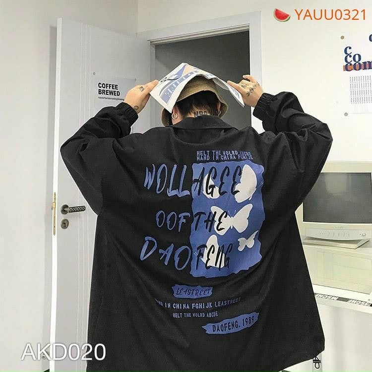 Áo khoác dù nam nữ in bớm xanh có size lớn