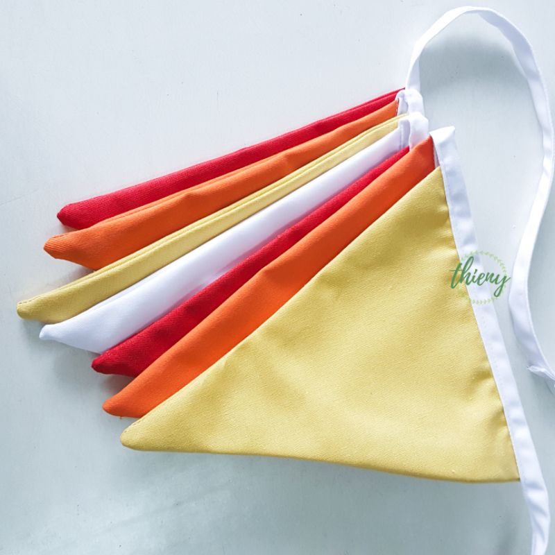 Dây cờ tam giác vải kaki cotton xịn may đẹp, dài  2,2m, Dây cờ trang trí Decor Sinh nhật - cờ màu đỏ cam vàng