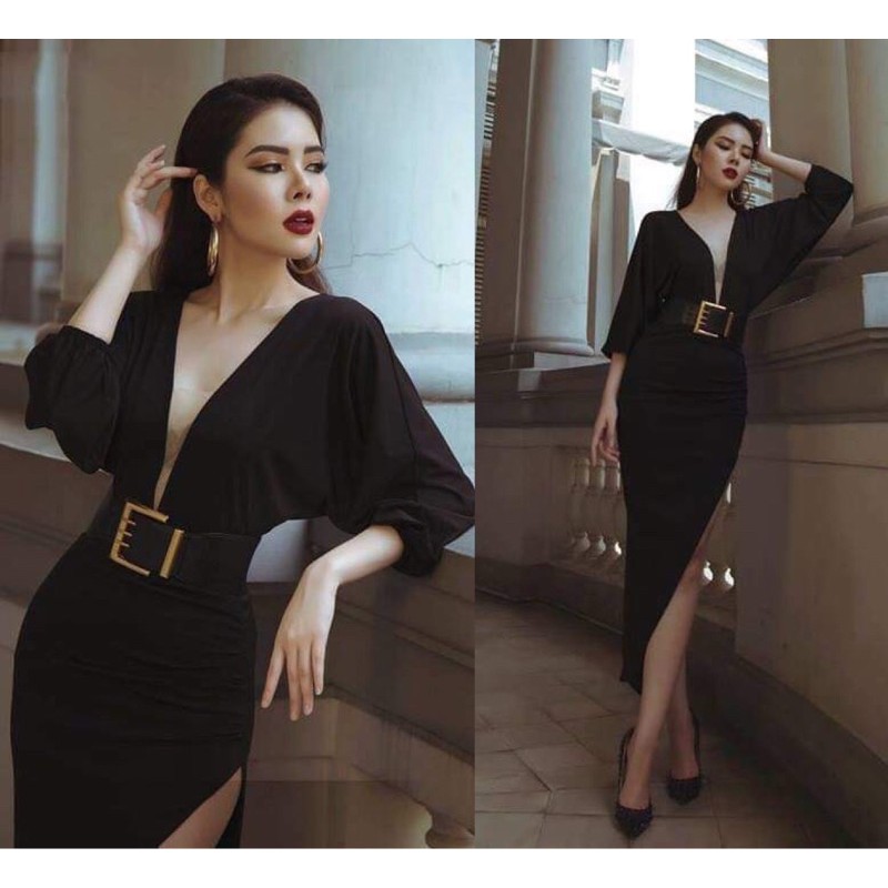 đầm thiết kế body ôm sát đang dài màu đen
