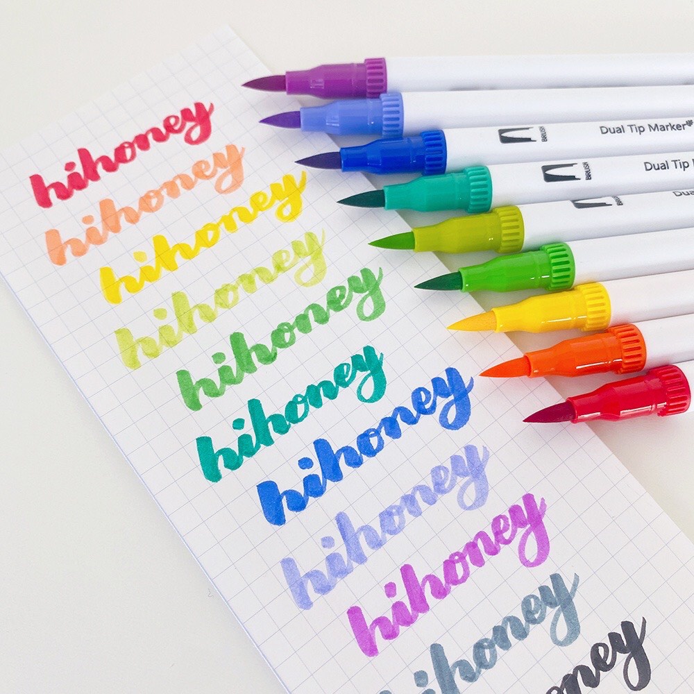 Set 12 bút lông 2 đầu dual tip brush pens fineliner Béo shop viết calligraphy bút dạ marker B16