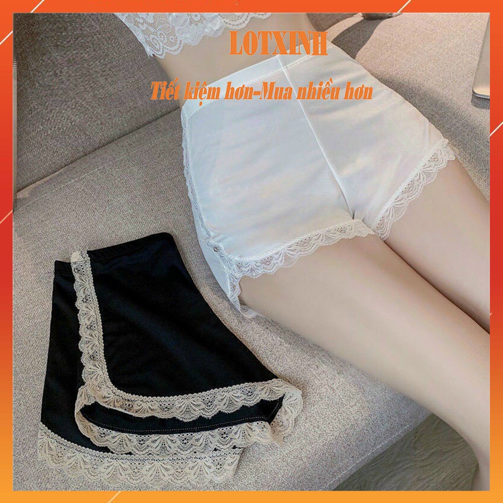 Quần bảo hộ nữ mặc váy màu trắng đen - Quần Đùi Mặc Nhà Phối Viền Ren Mềm Mại Sexy VAYNU03