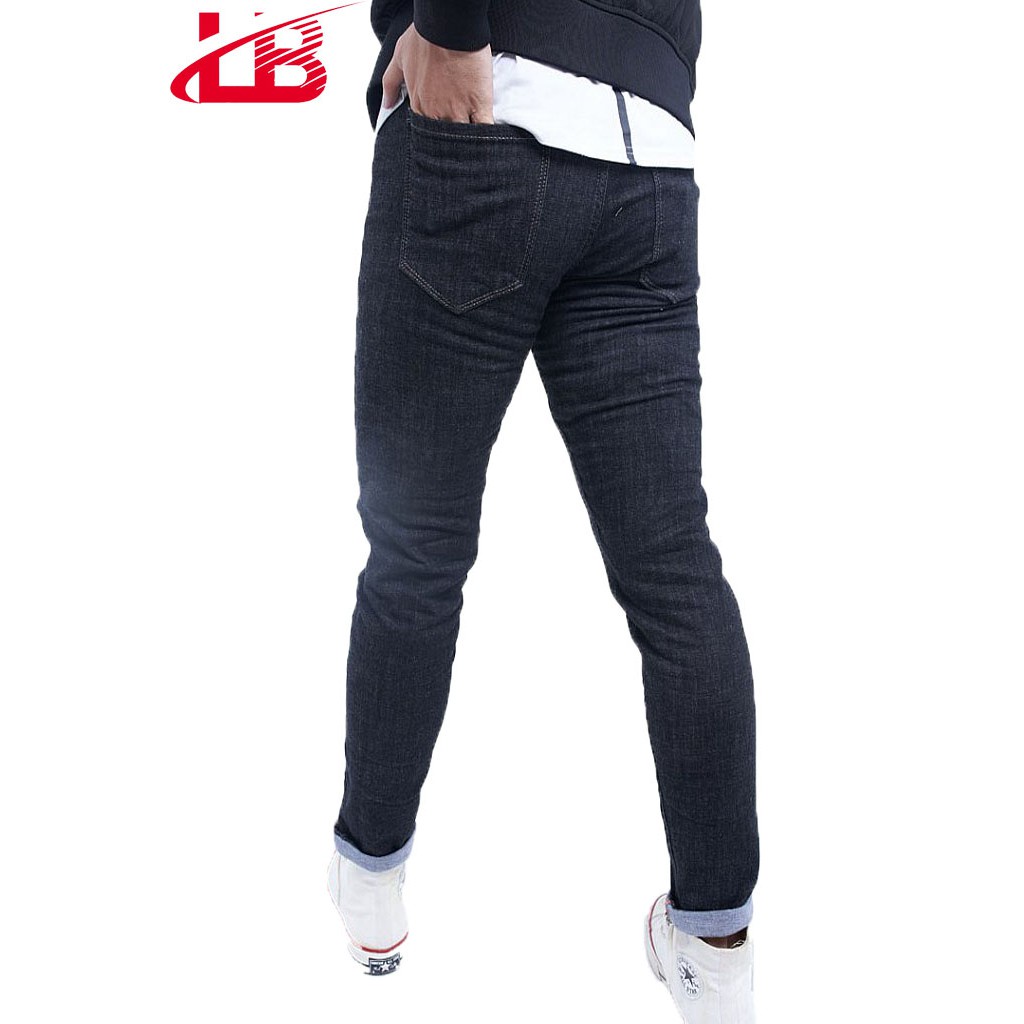 Quần jean nam LB, vải jean denim co giãn, màu xám đen trơn, phom slim fit DNBB5226 **( . .