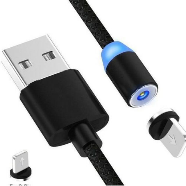 Dây Cáp Sạc Nhanh 2A Android- Cáp Sạc Nam Châm 3 Đầu Iphone | micro USB | Type C Xoay 360 Độ Dây Dù Có LED Cao Cấp | BigBuy360 - bigbuy360.vn