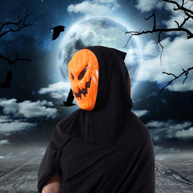 Youyo Mặt Nạ Hóa Trang Halloween Hình Bí Ngô Ác Quỷ Màu Cam Kèm Khăn Turban Cho Tiệc Kinh Dị