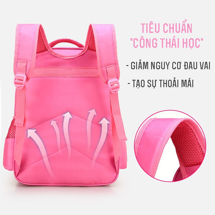 Balo Cho Bé Gái Mầu Hồng Hình Công Chúa 3D Đi Học Cấp 1 Tiểu Học Lớp 1-2-3-4-5 888