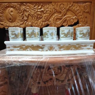 Bộ áng nước 5 ly sứ trắng rồng cao 8cm