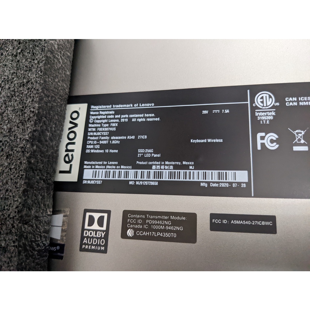 All in one Lenovo A540-27ICB - Máy vi tính AIO 27" QHD 2560 x 1440 màn hình cảm ứng I5-9400 Ram 12Gb SSD 256Gb Like new