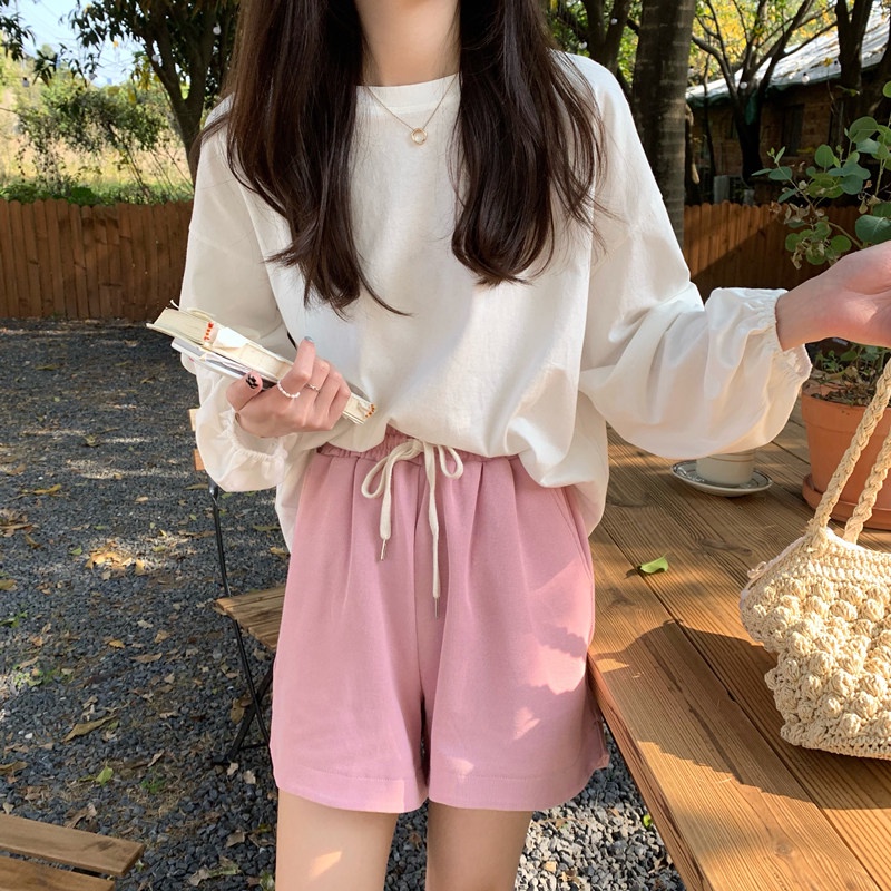 SUXI Áo Thun Tay Dài Cổ Tròn Màu Sắc Đơn Giản Thời Trang Mùa Thu Cho Nữ