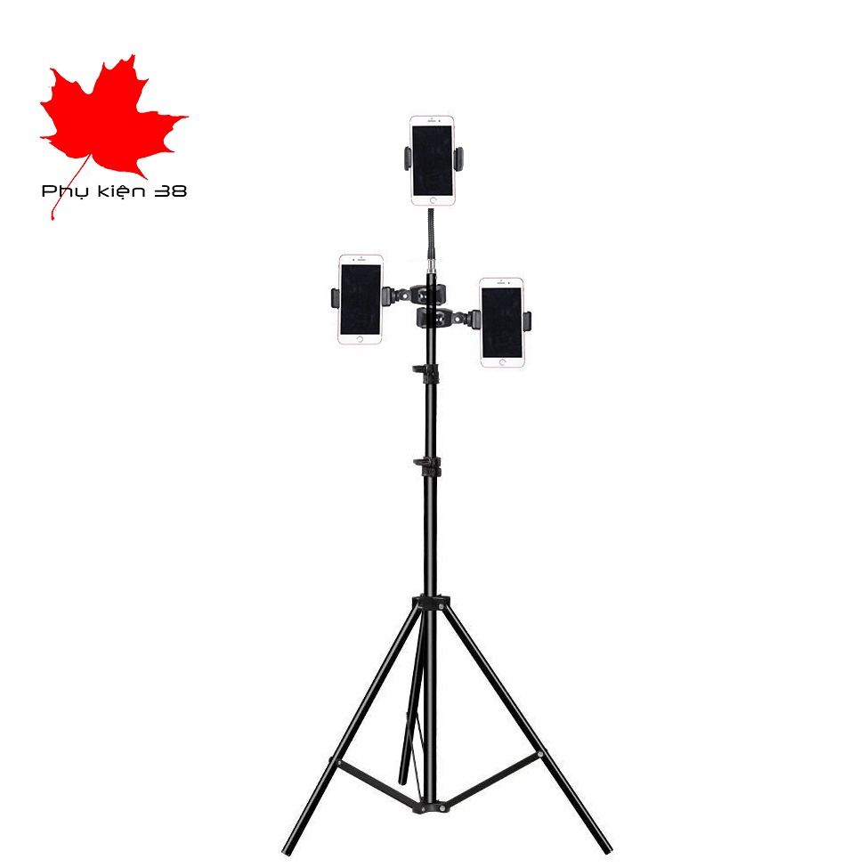 Cây livestream tripod giá đỡ 3 chân dùng kẹp lẻ từng điện thoại hỗ trợ quay video tiktok bán hàng nhiều máy