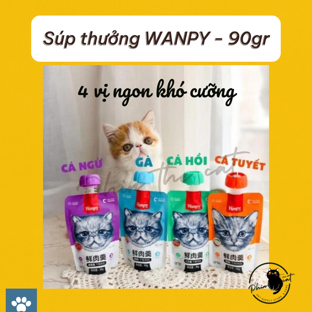 Súp thưởng Wanpy nắp vặn 4 vị thơm ngon - Gói 90gr | phinthecat.