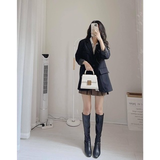 ÁO BLAZER NÂU TÂY HÀN QUỐC ÁO VEST NỮ TRƠN VINTAGE (ảnh thật/sẵn/video)