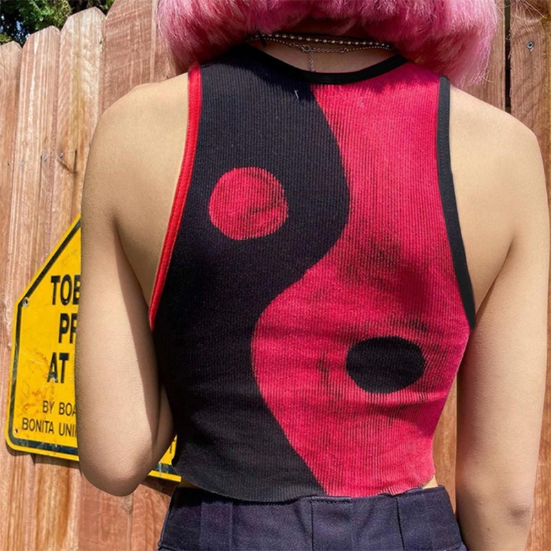 Áo croptop không tay màu sắc tương phản phong cách Harajuku thời trang mùa hè cho nữ
 | BigBuy360 - bigbuy360.vn