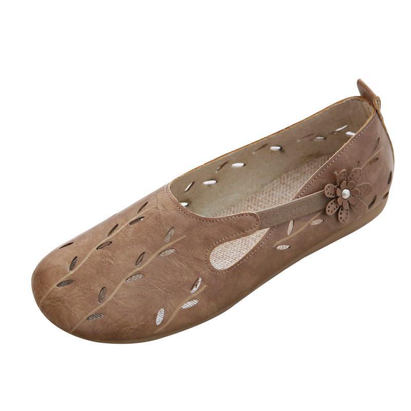 Giày Búp Bê Đế Mềm Thiết Kế Đục Lỗ Thoáng Khí Phong Cách Retro Cho Nữ