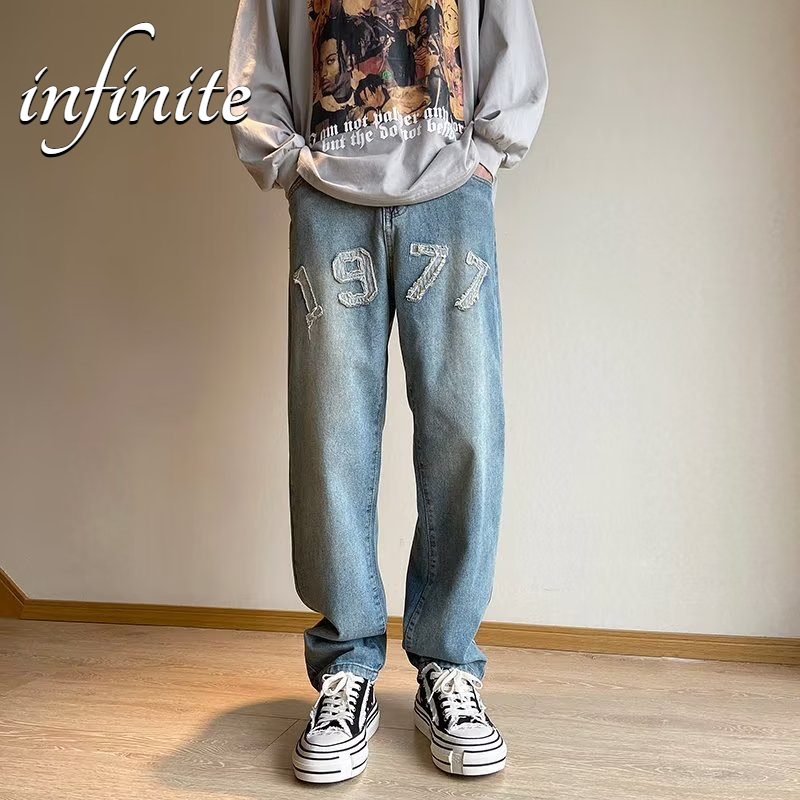 Quần Jean Dài Dáng Rộng Thêu Họa Tiết Phong Cách retro Đường Phố Mỹ Thời Trang Mùa Thu Mới Cho Nam