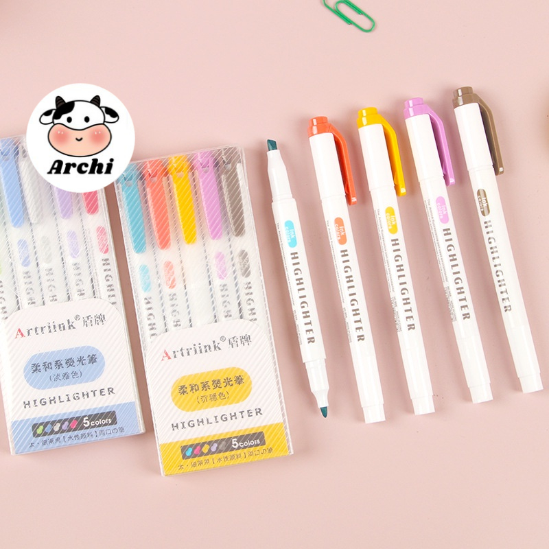 Bút đánh dấu 2 đầu đóng hộp 5 màu Highlighter