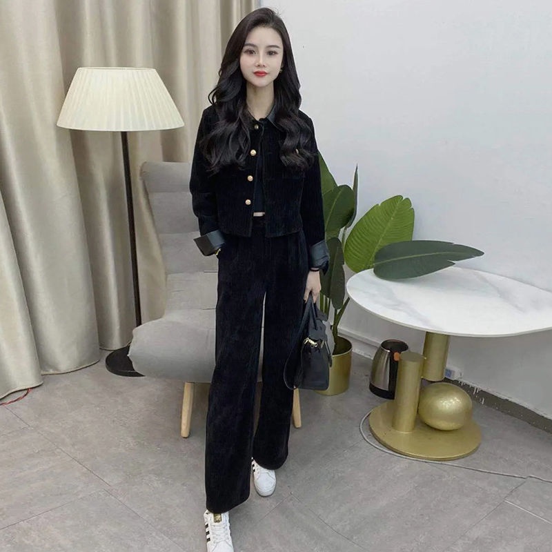 Bộ quần áo ống rộng phong cách retro cổ điển thời trang xuân thu 2022