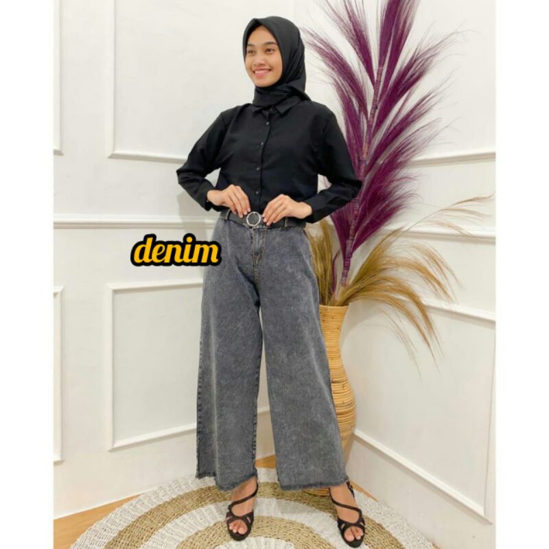 Quần Jean Culottes Cullote Lưng Cao Dáng Rộng Màu Đen Mới Nhất Dành Cho Bạn Trai Bạn Gái