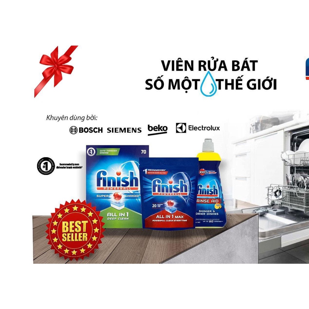 (Quà tặng không bán -  Viên lẻ) Viên rửa bát Finish All-In-1 (6 tính năng)