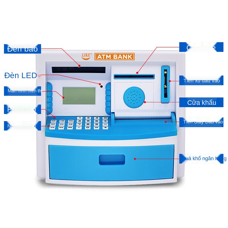 ATM tự động cho trẻ em Con heo đất rút tiền Máy gửi Tiết kiệm và Hộp mật khẩu an toàn Douyin sáng tạo Màu đỏ